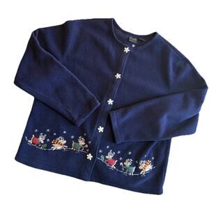 Vintage 90s C&B Sport Navy Fleece Snowflake Buttons Santa Reindeer Size Large